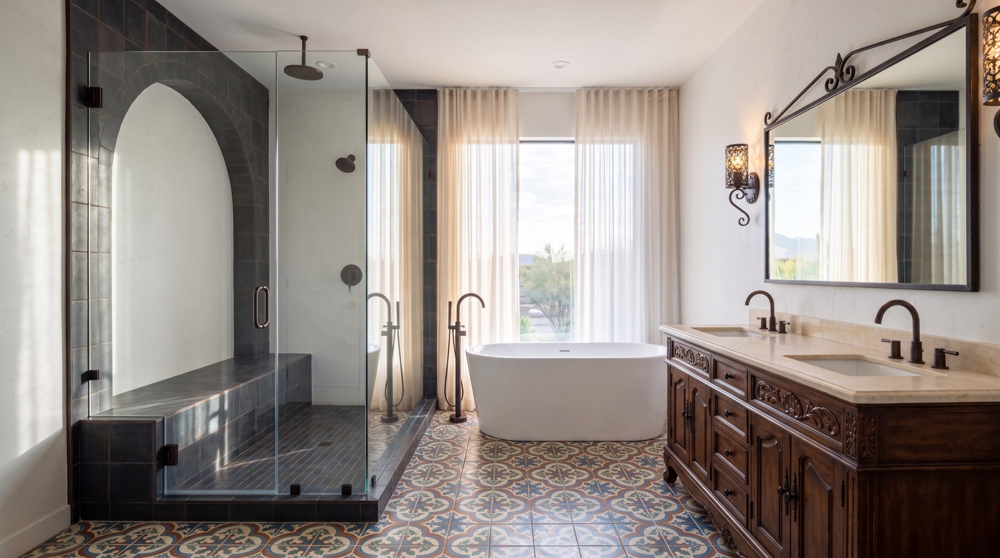 Spanish revival bathroom, design concept